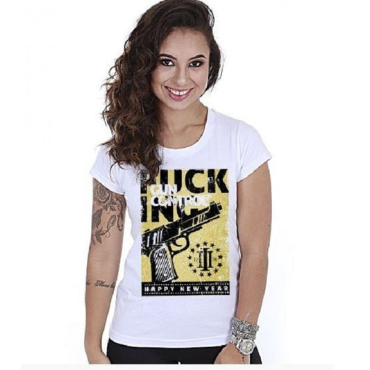 Camiseta Baby Look Feminina Fuck Gun Control Happy New Year