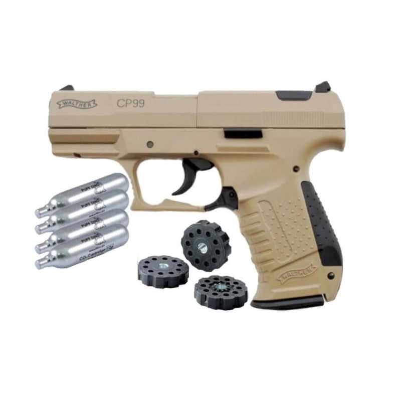 Pistola de Airgun 4.5mm Walther Umarex Co2 CP99 + 03 Mags Extra e 04 Cilíndros Co2 12g